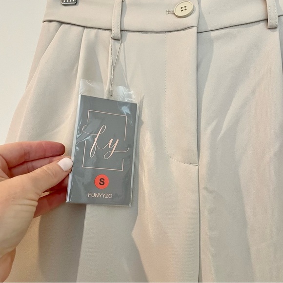 NWT Funyyzo Cream Neutral Wide Leg Dress‎ Pants Trousers - Picture 8 of 15